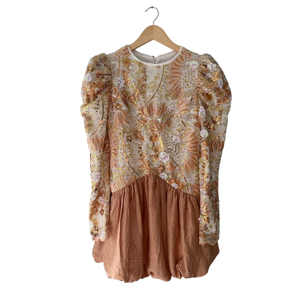 Anewsta NWT Gold Sequin Floral Cocktail Dress Bubble Hem S 4